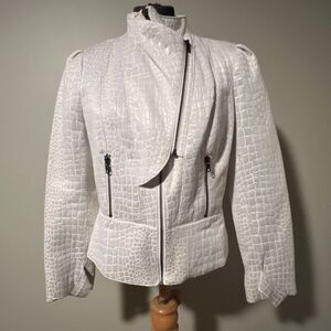Worthington Women's White Double Zip Croc-Embossed Leather Jacket Medium